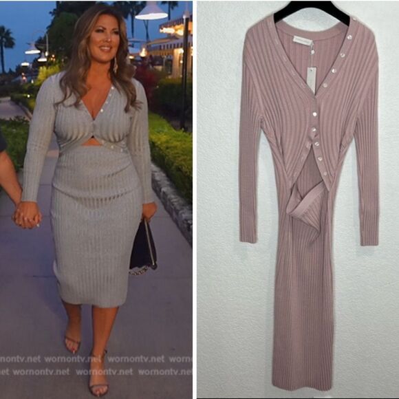 NWT Jonathan Simkhai Kim Womens Ribbed Knit Cut-Out Sweaterdress Dusty Rose XL - Picture 1 of 16